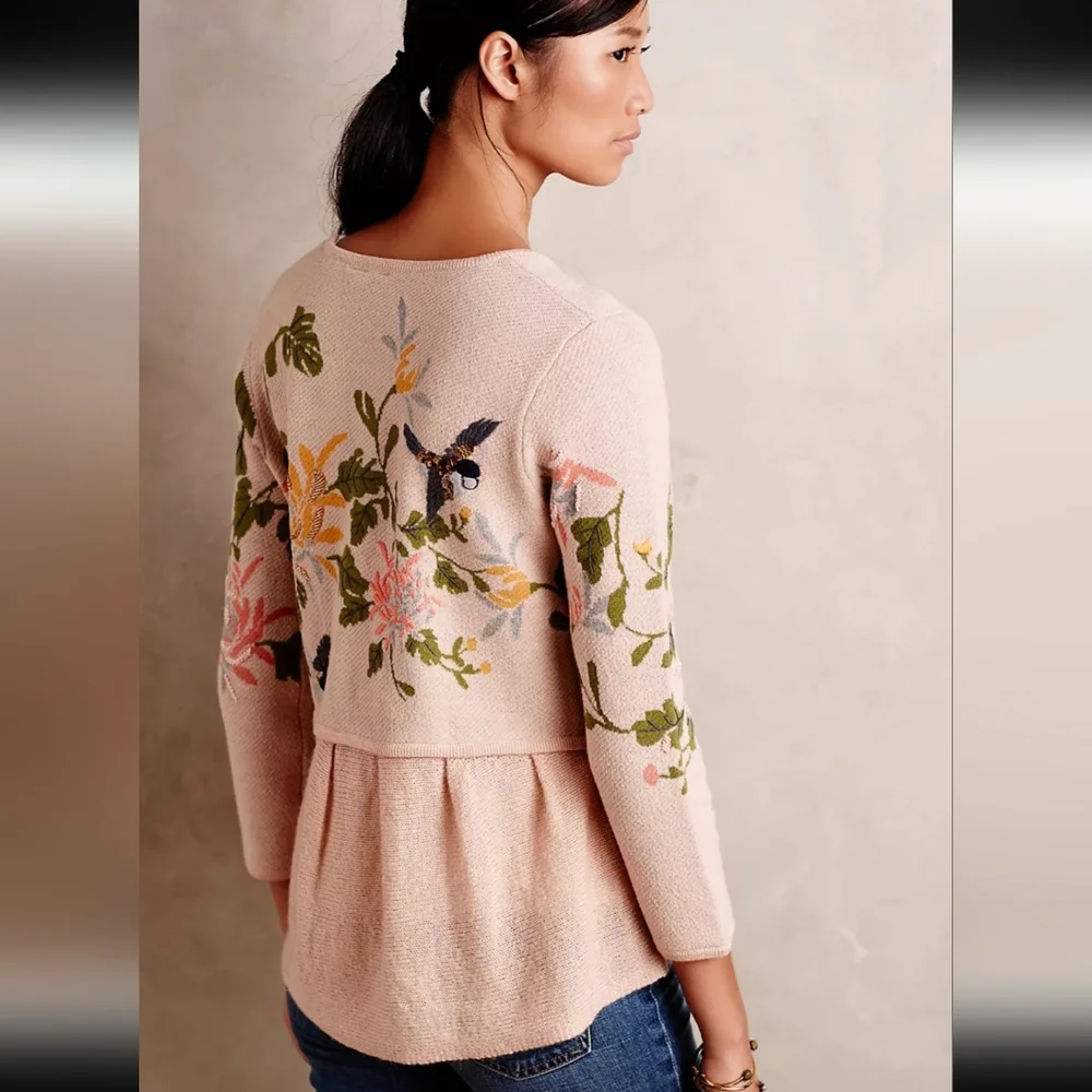 Antropologie Moth Winged Wonder Cardigan Peplum Sweater Women's Size Large - Picture 2 of 13